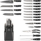 NANFANG BROTHERS Damascus Kitchen Knife Set, 18-Piece with Block, Ergonomic Handles, Carving Fork, Sharpener, Shears