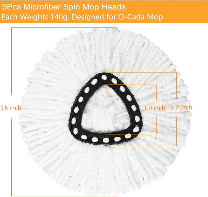 5-Pack Spin Mop Replacement Heads for O Cedar, 100% Microfiber Mop Head Replacement Fits Triangle Mop Replace, Easywring 1-Tank System, 360 Degree Spin Refill for Easy House Cleaning Floor Mopping