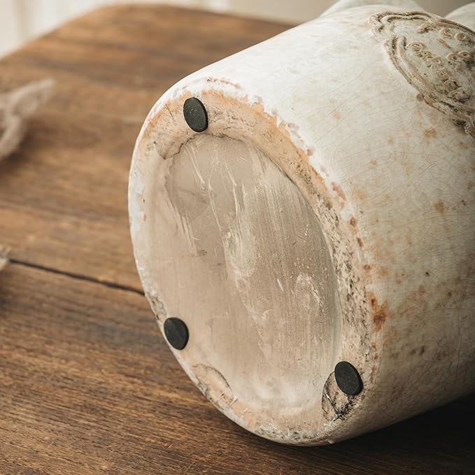 Rustic Ceramic Vase, 5.8 Inch Distressed Wide Mouth Vase with Ice Cracked Glazed, Farmhouse Vintage Flower Vases for Home Office Decor Living Room Bedroom Table Centerpiece Decorations