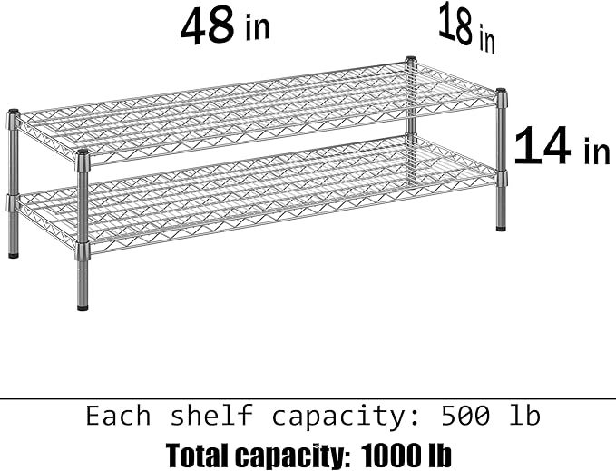 18" Deep x 48" Wide x 14" Height Wire Shelving Kit | 2-Tier | NSF Commercial Storage Rack Unit