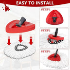 Easywring 1-Tank System,Mop Replacement Heads for O-Ceda Mop Replace Head, Spin Mop Heads Replacements, Microfiber Spin Mop Refills, Easy Cleaning Mop Head Replacement (Red Mop Base 1pcs)