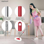 Spin Mop Replacement Set for O-Ceda EasyWring 1-Tank System, Includes 2 Mop Head Replacement, 1 Mop Handle (30-58in Adjustable 4-Section Pole), 1 Scrubber Head, 1 Spin Base