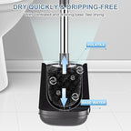 SetSail Toilet Brush and Holder 3 Pack, Self Closing Lid Toilet Bowl Brushes Holder Extra Long Handle Ventilated Toilet Brush Set for Bathroom Cleaning, Nylon Bristles, Grey