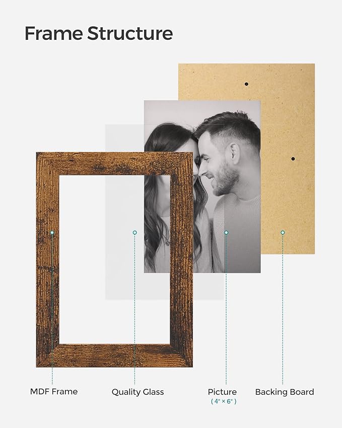 SONGMICS Collage Picture Frames, 4x6 for Wall Decor Set of 12, Multi Family Photo for Gallery Decor, Hanging Display, Assembly Required, Rustic Brown
