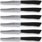 6 kitchen Knives - 4.3"/11cm Italian Stainless Steel Serrated Vegetable/Steak/Table Knife Cutlery, Rounded Tip (Black)