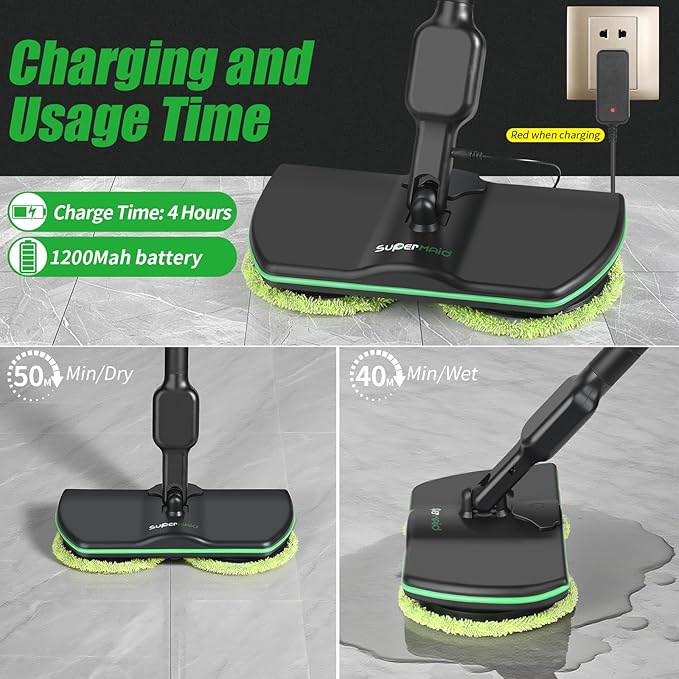 Electric Spin Mop,13-Inch Max Cleaning Pad Cordless Electric Mop,Laminate Floor Cleaner for Mopping,Automatic Spin Mops for Hardwood,Tile (No Water Tank)