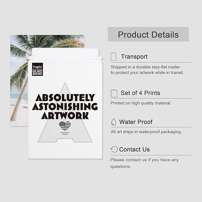 SIGNWIN Poster Bathroom Decor 8"x10"x 4, Wall Art Room Decor Multicolor for Living Room, Bedroom, Office White White Beach Shore Tropical Palm Tree Island Nature Wilderness Realism Landscape