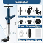 Toilet Plunger Drain Clog Remover, High Pressure Air Drain Remover Tool with Real-Time Barometer, Stainless Steel Clog Toilet Cleaner for Bathroom Kitchen Commercial Floor Sink(Blue)