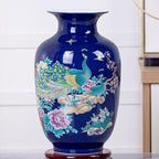 MTME Porcelain Figurines, Jingdezhen Peacock Decorative Flower vase, Home Decor, Wedding Gifts, Aesthetic Sculpture Home décor (Blue)