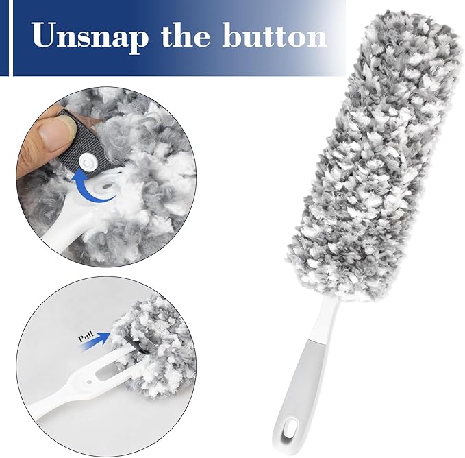 17.3" Handheld Microfiber Dusters for Cleaning-Detachable & Washable Head, for Furniture, Keyboards, Car Interiors, and Delicate Surfaces