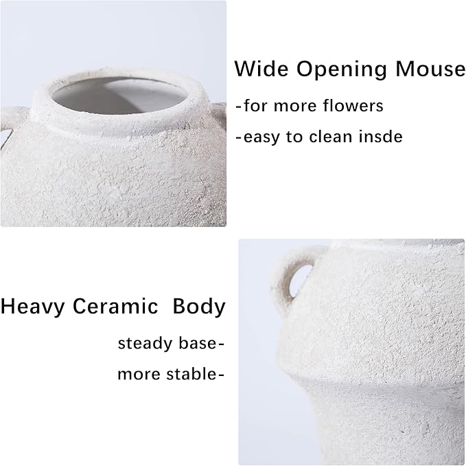 Ceramic Vase, Rustic Vase, 7 Inch Vintage Terracotta Flower Vases for Home Decor, Decorative Farmhouse Vase with hadle for Home Decor, Living Room, Shelf Decor, Farmhouse, Table, Lyeec