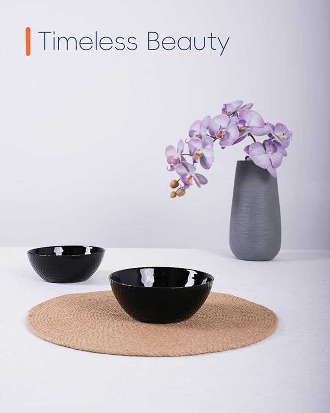 27 OZ Max Cereal Soup Bowl Set of 6, Thin Light & Durable Opal Glass 7.2 inch Black Geometric Faceted Bowls for Ramen, Noodle, Salad, Fruit, Dishwasher and Microwave Safe