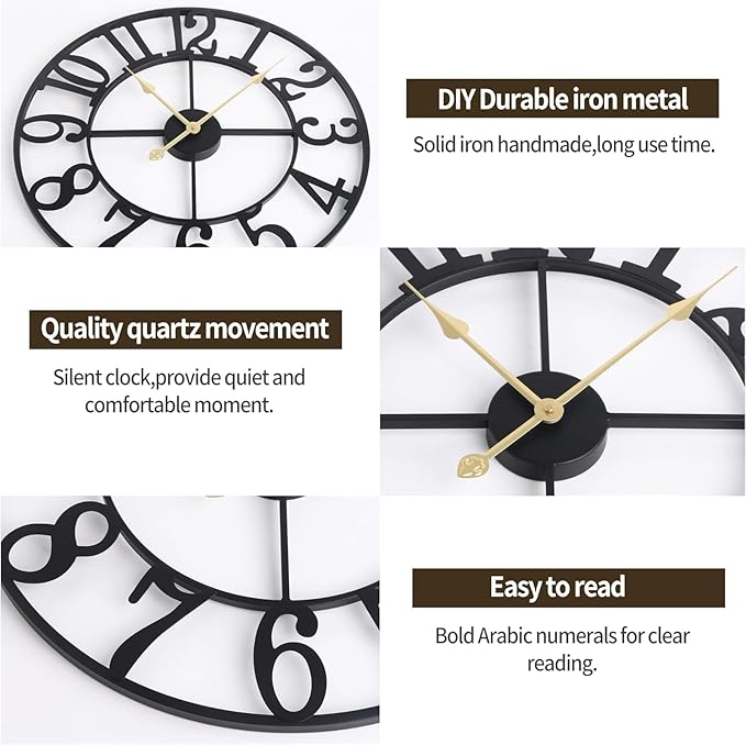 1st owned Wall Clock 32 Inch Round Large Indoor Wall Clocks Battery Operated Silent Non Ticking, Farmhouse Vintage Decorative Analog Metal Clock for Living Room, Kitchen, Bedroom Decor