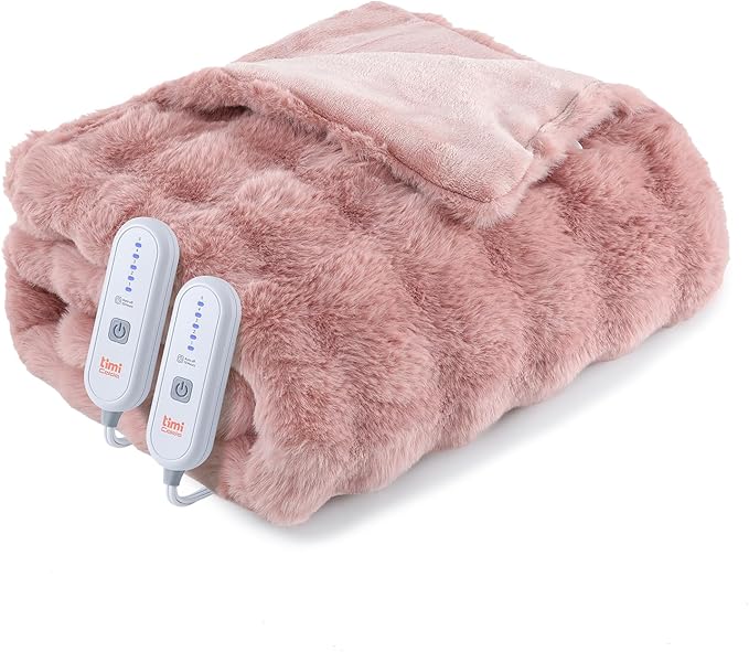 Heated Blanket Electric King- 100"x90" Soft Thick Bubble Electric Blanket for Sofa with 5 Heat Levels & 10 Hours Auto-Off Overheat Protection, Warm Cozy Gifts, Pink