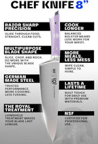 Dalstrong Chef Knife - 8 inch Blade - Gladiator Series - Forged High Carbon German Steel - Razor Sharp Kitchen Knife - Professional Full Tang Knives - Lilac Handle ABS - Sheath - NSF Certified