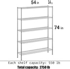 14" Deep x 54" Wide x 74" Height Wire Shelving Kit | 5-Tier | NSF Commercial Storage Rack Unit