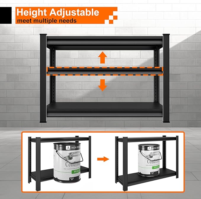 Garage Storage Shelves Heavy Duty, 40”W Shelving Units and Storage Rack, 1500LBS Loads Shelving Units, Adjustable 3-Tier Metal Shelves for Industrial Storage, 40”W×16”D×36”H,Black