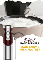 Megawise 3-in-1 Hand Blender – 12-Speed, Includes Powerful Blender Stick, Whisk, and Milk Frother – Easy to Clean and Perfect for Smoothies, and More (Red)