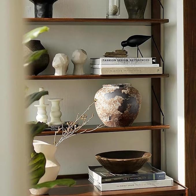 Smiletag Rustic Vase for Home Decor, Farmhouse Terracotta Vases, Stone Vases, Large Vases for Living Room Decor, Rustic Flower Vase Decoration for Living Room, Small