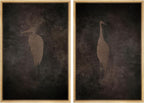 SIGNFORD Framed Canvas Print Wall Art Set Abstract Crane Silhouettes Vintage Dark Tones Illustration Modern Art Decorative Nordic Nature for Living Room, Bedroom, Office - 24"x36"x2 Natural