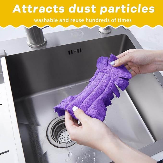 Zubebe 12 Pcs Duster Refill Reusable Fleece Duster Refills Feather Flat Dusters Multi Surface Washable Cleaning Pads Tools for Home, Blinds, Car, Pet, Furniture, Fans (Purple,Light Blue,Yellow)