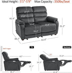 MCombo Zero Wall Recliner Loveseat, Power Recliner Loveseat with Adjustable Headrest, USB A & C Charge Ports, Wood Legs, for Living Room, RVs, Small Spaces (Fabric, ST258M1, Dark Grey)
