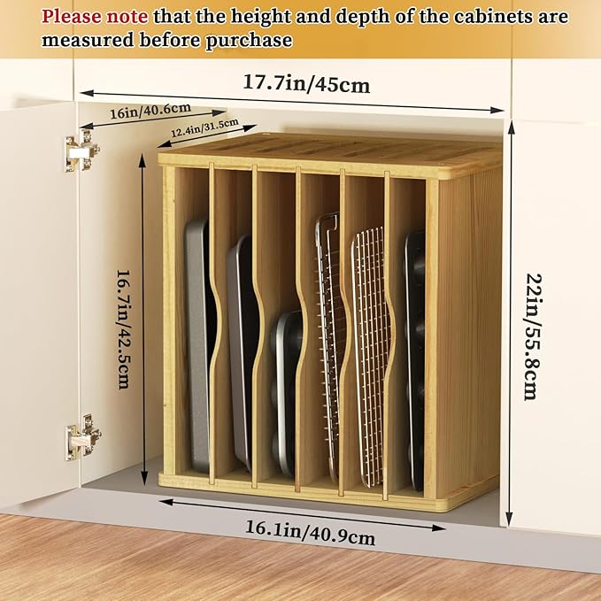 7 Tier Wooden Cabinet Tray Dividers,Kitchen Cabinet Tray Divider for Pans, Storing pans, Baking trays, Cutting Board