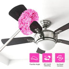 Ceiling Fan Cleaner Duster Reusable Microfiber Ceiling Fan Blade Cleaner Removable Duster with Extension Pole Adjusts 13 to 49.7 Inch for Cleaning Walls Furniture Door Window Top (Rosy White)