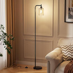 Floor Lamps for Living Room - Standing Lamp with Grey Glass Shade, Modern Floor Lamp with LED Bulbs, Industrial Floor Lamp for Bedroom, Black Tall Lamp for Office(Light Bulb Included)