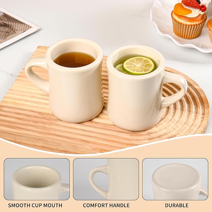11oz Ceramic Coffee Mug set Stoneware Coffee Cups Set for Restaurant, Diner, Farmhouse, Coffee Shop, Home set of 6 (Cream)