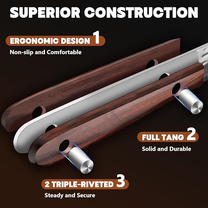 Huusk Steak Knives Set of 6, Japanese Steak Knives 4.9 Inch with Damascus Patterns, Non-serrated Steak Knife Sets With Sheaths, Sharp Steak Knife Set With Gift Box