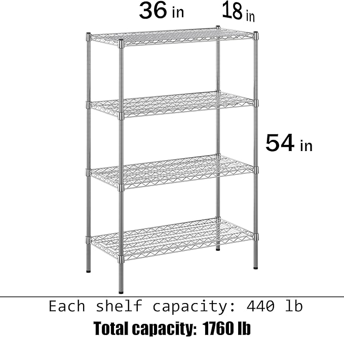 18" Deep x 36" Wide x 54" Height Wire Shelving Kit | 4-Tier | NSF Commercial Storage Rack Unit