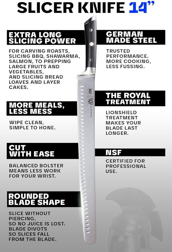 Dalstrong Extra-Long Slicing Knife - 14 inch - Gladiator Series Elite - Premium High Carbon German Steel - Black G10 Handle - Carving Knife Gift- Slicer, BBQ, Brisket - Sheath Included - NSF Certified