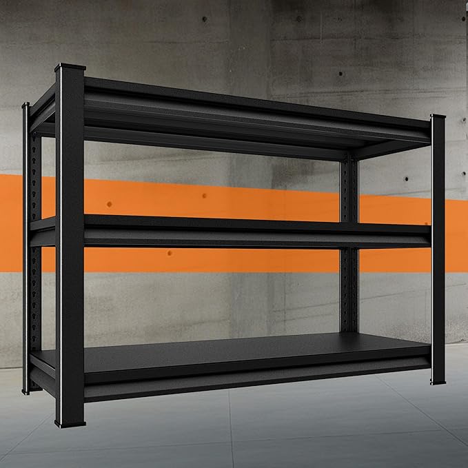 Garage Storage Shelves Heavy Duty, 48”W Shelving Units and Storage Rack, 1650LBS Loads Shelving Units, Adjustable 3-Tier Metal Shelves for Industrial Storage, 48”W×16”D×36”H,Black