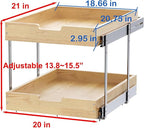 Wood Pull Out Cabinet Organizer 2 Tie 20" W x 21" D, Heavy-Duty Sliding Drawers for Inside Cabinets Storage and Organization for Kitchen, Pantry, Bathroom