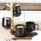 vicrays Ceramic Coffee Mug Set - 18 Ounce Large Stoneware Mug for Men Women - Unique Glazed Porcelain Mugs with Handle for Coffee Latte Tea Milk Cocoa - Set of 4 (Black)