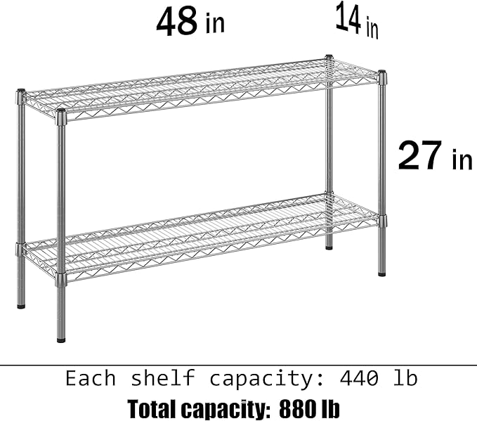 14" Deep x 48" Wide x 27" Height Wire Shelving Kit | 2-Tier | NSF Commercial Storage Rack Unit