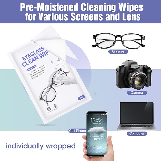 [200 Pack] Large Glasses Cleaner, Lens Wipes for Eyeglasses, Pre-Moistened Individually Wrapped Cleaning Wipes, Eye Glasses Cleaner Wipes for Camera, Phone, Computer, Laptop Screen (4.72 * 5.91 inch)