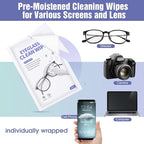 [200 Pack] Large Glasses Cleaner, Lens Wipes for Eyeglasses, Pre-Moistened Individually Wrapped Cleaning Wipes, Eye Glasses Cleaner Wipes for Camera, Phone, Computer, Laptop Screen (4.72 * 5.91 inch)