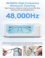 Jewelry Cleaner Machine Ultrasonic 48KHz Ultra Sonic Cleaner for Glasses, Rings, Earrings, Watch Strap, Dentures, Makeup Brush, 304 Stainless Steel 12oz Cleaning Pod with 2 Timer Modes (White1)