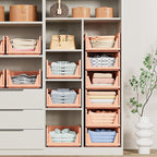 5 Pack Folding Closet Organizers Storage Box, Stackable Storage Bins, Plastic Drawer Basket Closet Storage for Wardrobe Cupboard Kitchen Bathroom Office 5L (Pink)