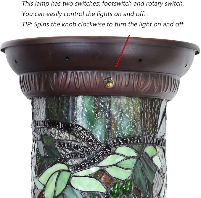 Bieye L10769 Grape Vine Tiffany Style Stained Glass Pedestal Floor Lamp for Decorating, 26 inches Tall