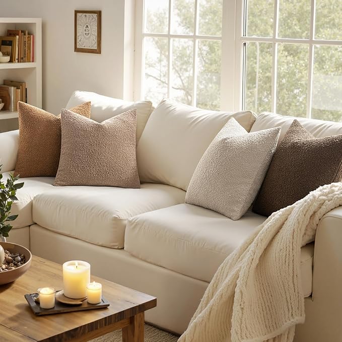 MIULEE Pack of 4 Decorative Textured Boucle Throw Pillow Covers 20x20 Inch Neutral Brown Accent Solid Pillow Cases Couch Cushion Covers for Modern Farmhouse Boho Chair Sofa Bed Livingroom Home Decor