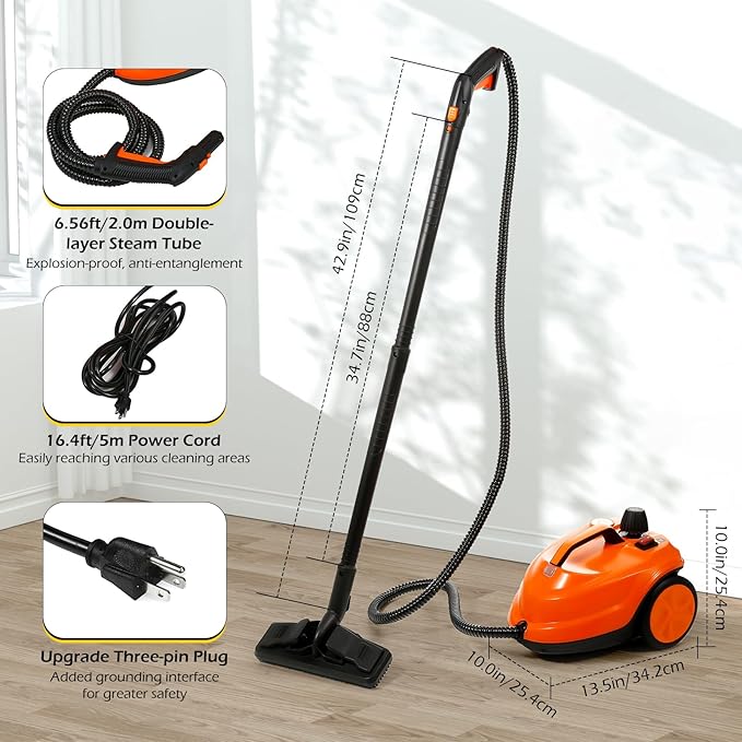 Dyna-Living Steam Cleaner 1800W Multipurpose Steam Cleaner for Home 5 bar Steamer Cleaner for Car Detailing 320°F High Temperature High Pressure Steamer for Carpets Floor with 2.1 L Inner Water Tank