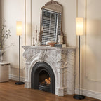 Ambimall Floor Lamp with 3 Color Temperatures Bulb Set of 2, 64" Standing lamp with Linen lampshade for Bedroom, Minimalist Pole Lamp, White Shade & Black Pole