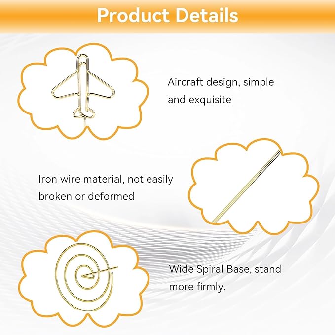 10Pcs Table Number Holders, Message Clip Gold Place Card Holder Desktop Metal Business Card Photo Golden Airplane Holder with Base Table Card Holder Stands Centerpieces for Wedding