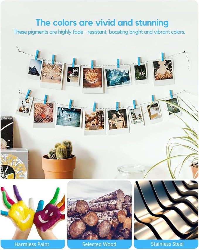 Clothes Pins Mini Clothespins Blue - 100 PCS Wooden Paper Photo Clips Tiny Colored Small Clothespins for Pictures with Jute Twine, Ideal for Baby Shower, Crafts, Home Office Decoration