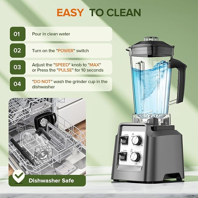 Blenders for Kitchen, Smoothie Blender with Timer - Countertop Blenders with 68oz Dishwasher-Safe Pitcher, Ice Crushing & Frozen Fruit, BPA Free