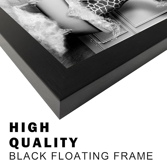 Black and White Bathroom Wall Art Funny Giraffe in Bathtub Wall Decor Framed Farmhouse Painting Animal Canvas Wall Art Bathroom Artwork