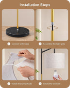 EDISHINE Modern Floor Lamps for Living Room, 64.7" Minimalist Standing Lamp with 3 Color Temperatures Bulb & Adjustable Linen Shade, Foot Pedal Switch, Arc Tall Lamp for Bedroom Office, Black Gold